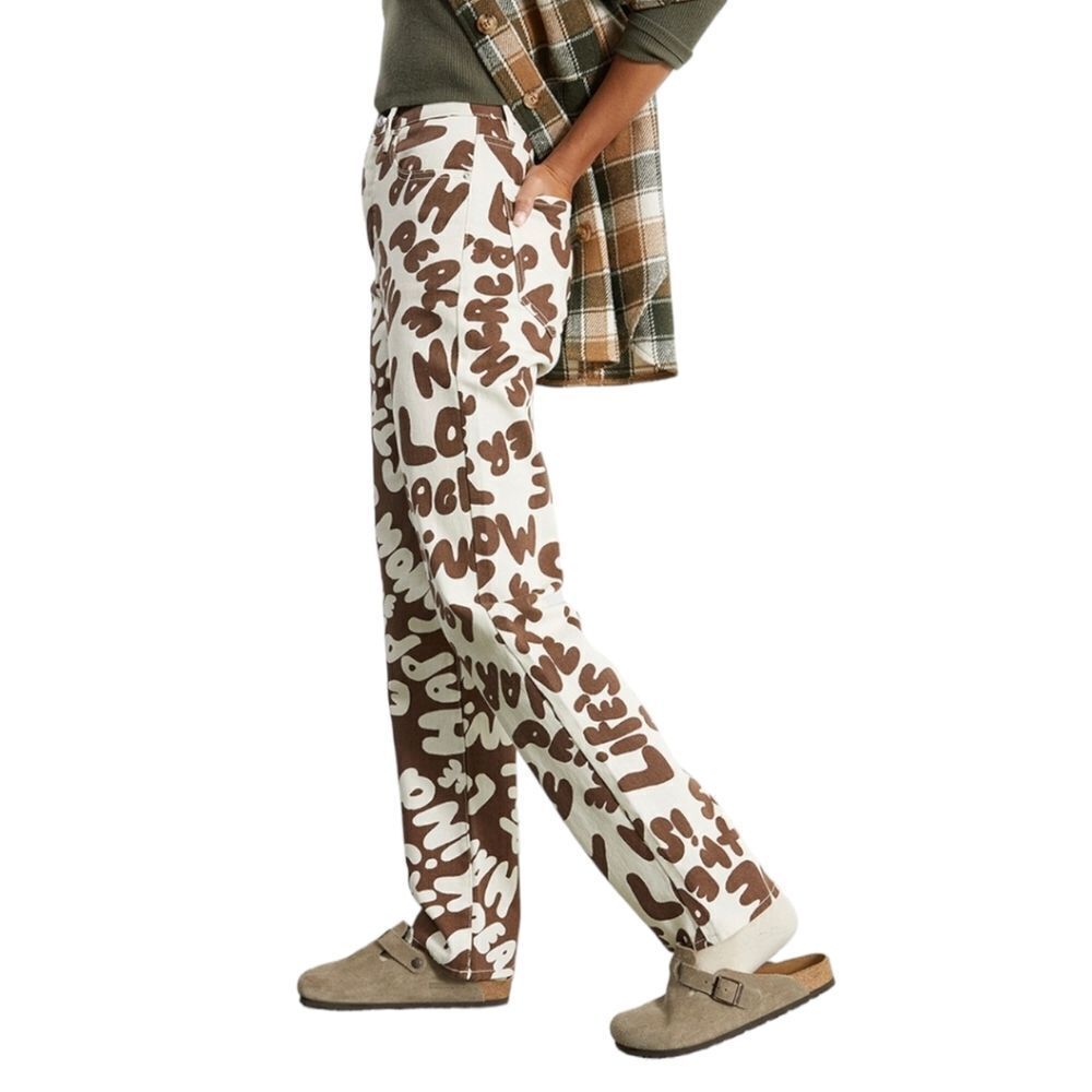 PacSun Women’s Dad Jeans High Rise Straight Two Tone Peace Print Skater 28 - Picture 3 of 15